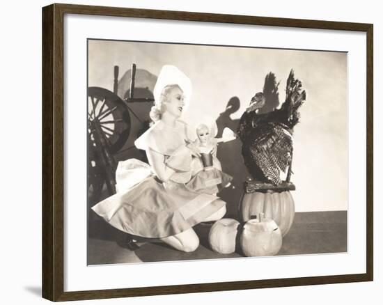 Woman Holding Doll Wearing Identical Thanksgiving Costume-null-Framed Photo