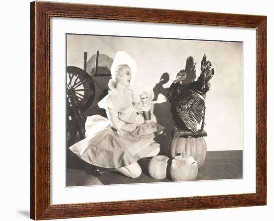 Woman Holding Doll Wearing Identical Thanksgiving Costume-null-Framed Photo