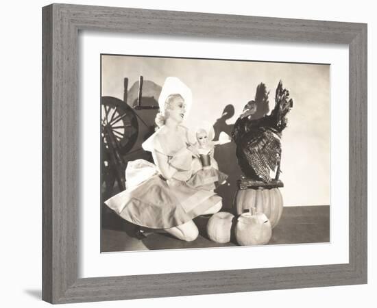 Woman Holding Doll Wearing Identical Thanksgiving Costume-null-Framed Photo