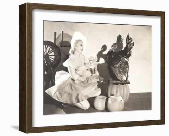 Woman Holding Doll Wearing Identical Thanksgiving Costume-null-Framed Photo