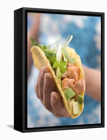 Woman Holding Taco-null-Framed Premier Image Canvas