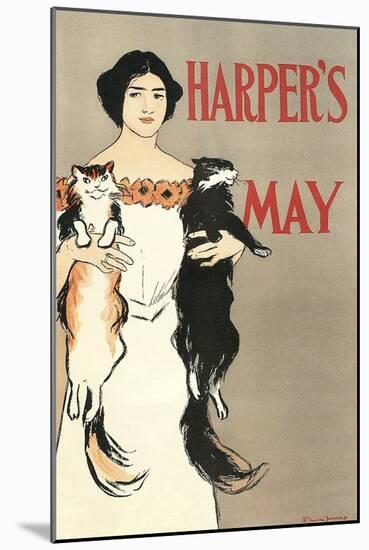 Woman Holding Two Cats-null-Mounted Art Print