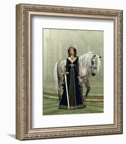 Woman & Horse Medieval Church-null-Framed Premium Giclee Print