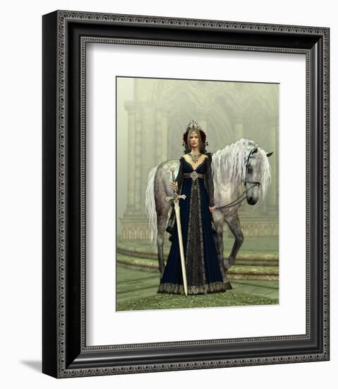 Woman & Horse Medieval Church-null-Framed Premium Giclee Print