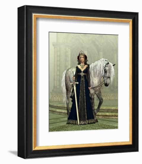 Woman & Horse Medieval Church-null-Framed Premium Giclee Print