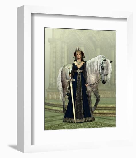 Woman & Horse Medieval Church-null-Framed Premium Giclee Print