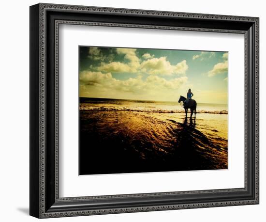 Woman Horseback at Edge of the Water-Jan Lakey-Framed Photographic Print