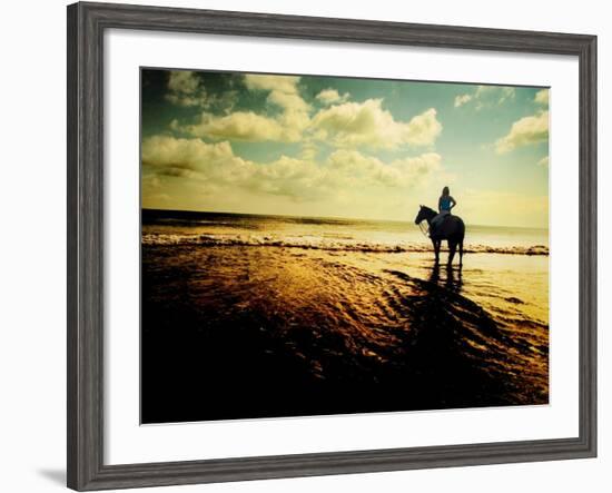 Woman Horseback at Edge of the Water-Jan Lakey-Framed Photographic Print