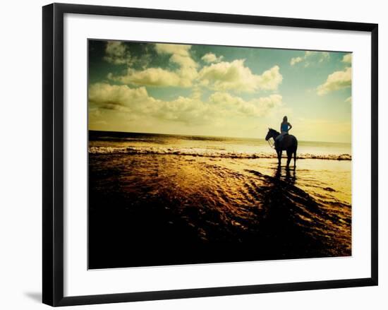 Woman Horseback at Edge of the Water-Jan Lakey-Framed Photographic Print