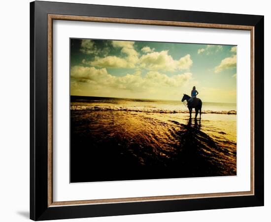 Woman Horseback at Edge of the Water-Jan Lakey-Framed Photographic Print