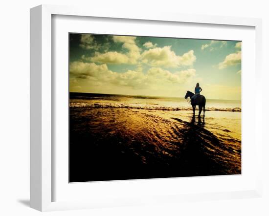 Woman Horseback at Edge of the Water-Jan Lakey-Framed Photographic Print