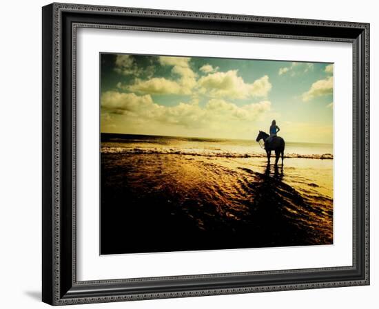 Woman Horseback at Edge of the Water-Jan Lakey-Framed Photographic Print