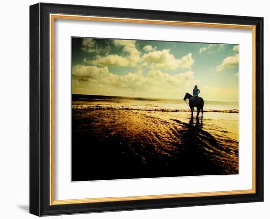 Woman Horseback at Edge of the Water-Jan Lakey-Framed Photographic Print