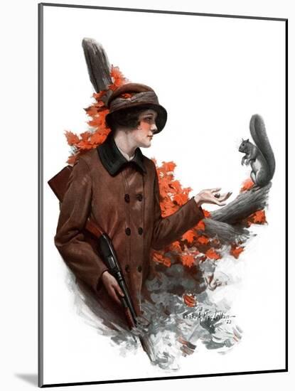 "Woman Hunter Feeding Squirrel,"November 3, 1923-Charles A. MacLellan-Mounted Giclee Print