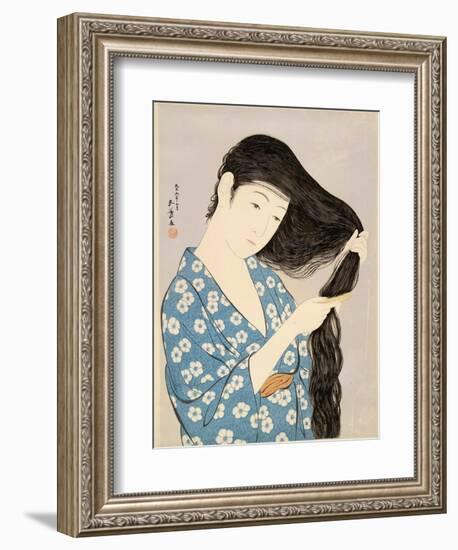 Woman in a Bathrobe Combing Her Hair-Taisho Era. Hashiguchi Goyo-Framed Art Print