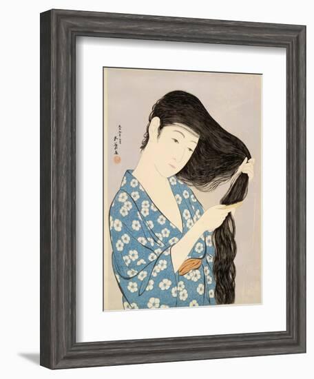 Woman in a Bathrobe Combing Her Hair-Taisho Era. Hashiguchi Goyo-Framed Art Print