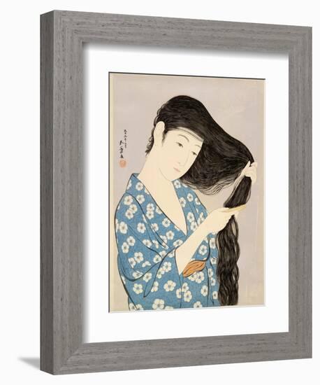 Woman in a Bathrobe Combing Her Hair-Taisho Era. Hashiguchi Goyo-Framed Art Print