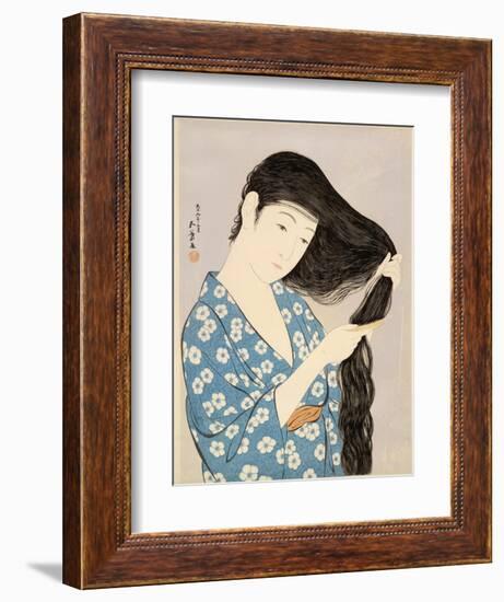 Woman in a Bathrobe Combing Her Hair-Taisho Era. Hashiguchi Goyo-Framed Art Print