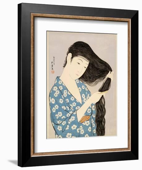 Woman in a Bathrobe Combing Her Hair-Taisho Era. Hashiguchi Goyo-Framed Art Print