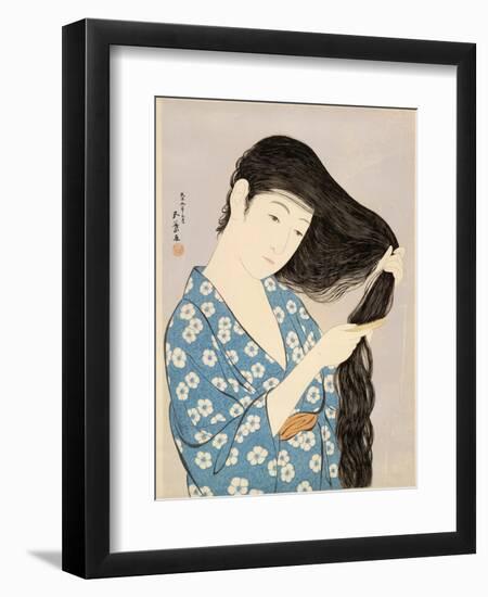 Woman in a Bathrobe Combing Her Hair-Taisho Era. Hashiguchi Goyo-Framed Art Print