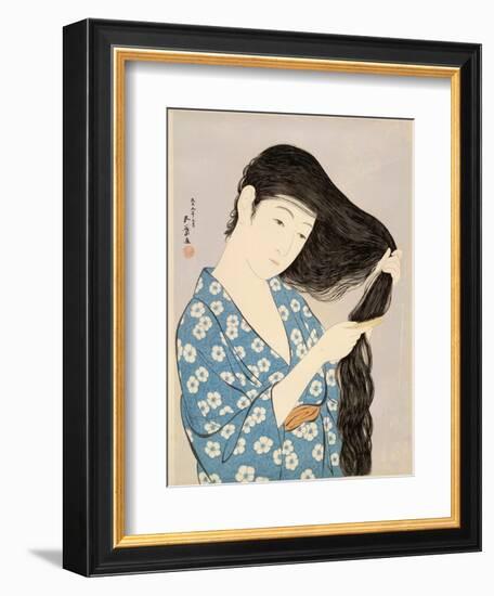 Woman in a Bathrobe Combing Her Hair-Taisho Era. Hashiguchi Goyo-Framed Art Print