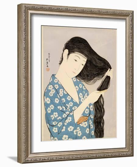 Woman in a Bathrobe Combing Her Hair-Taisho Era. Hashiguchi Goyo-Framed Art Print