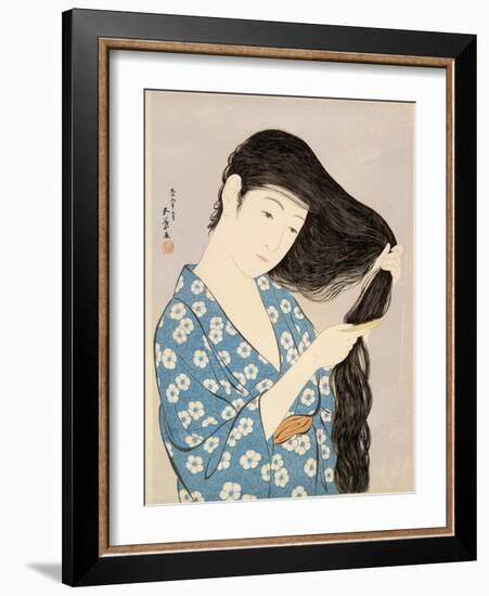 Woman in a Bathrobe Combing Her Hair-Taisho Era. Hashiguchi Goyo-Framed Art Print