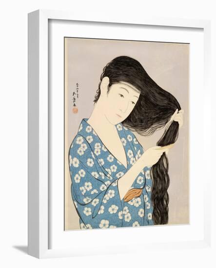 Woman in a Bathrobe Combing Her Hair-Taisho Era. Hashiguchi Goyo-Framed Art Print