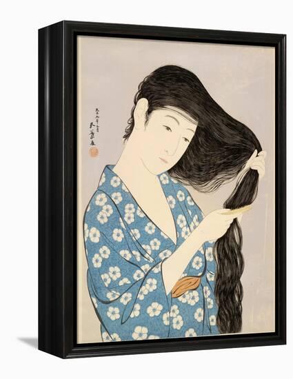 Woman in a Bathrobe Combing Her Hair-Taisho Era. Hashiguchi Goyo-Framed Stretched Canvas