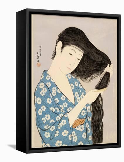 Woman in a Bathrobe Combing Her Hair-Taisho Era. Hashiguchi Goyo-Framed Stretched Canvas