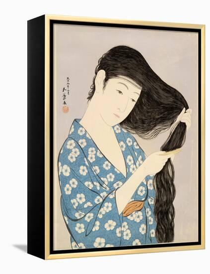 Woman in a Bathrobe Combing Her Hair-Taisho Era. Hashiguchi Goyo-Framed Stretched Canvas