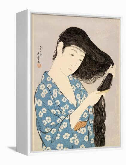 Woman in a Bathrobe Combing Her Hair-Taisho Era. Hashiguchi Goyo-Framed Stretched Canvas