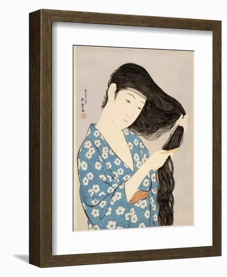 Woman in a Bathrobe Combing Her Hair-Taisho Era. Hashiguchi Goyo-Framed Premium Giclee Print