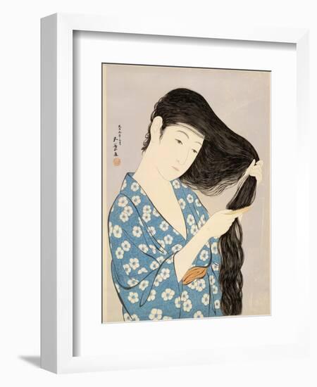 Woman in a Bathrobe Combing Her Hair-Taisho Era. Hashiguchi Goyo-Framed Premium Giclee Print
