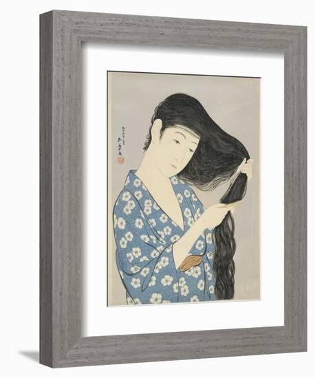 Woman in a Bathrobe Combing Her Hair-Taisho Era. Hashiguchi Goyo-Framed Art Print