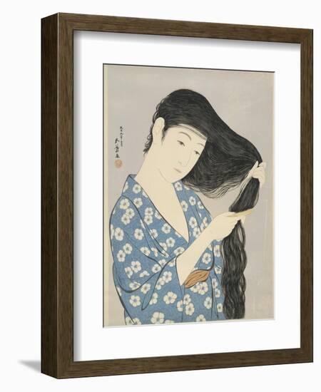 Woman in a Bathrobe Combing Her Hair-Taisho Era. Hashiguchi Goyo-Framed Art Print