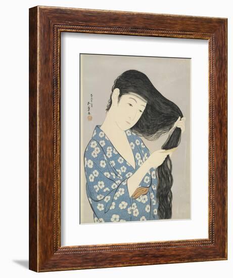 Woman in a Bathrobe Combing Her Hair-Taisho Era. Hashiguchi Goyo-Framed Art Print