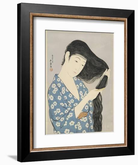 Woman in a Bathrobe Combing Her Hair-Taisho Era. Hashiguchi Goyo-Framed Art Print