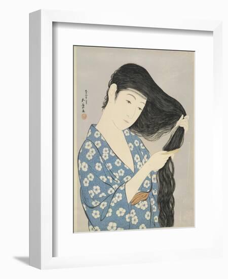 Woman in a Bathrobe Combing Her Hair-Taisho Era. Hashiguchi Goyo-Framed Art Print