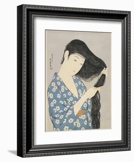 Woman in a Bathrobe Combing Her Hair-Taisho Era. Hashiguchi Goyo-Framed Art Print