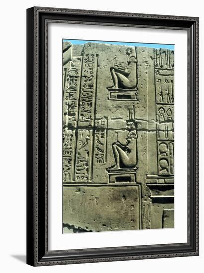 Woman in a Birthing Chair, Ancient Egyptian Limestone Relief from Kawm Umbu-null-Framed Photographic Print