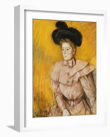 Woman in a Black Hat and a Raspberry Pink Costume, C.1899-Mary Cassatt-Framed Giclee Print
