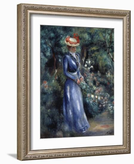 Woman in a Blue Dress Standing in the Garden at Saint-Cloud, 1899-Pierre-Auguste Renoir-Framed Giclee Print