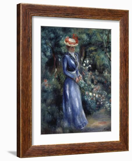 Woman in a Blue Dress Standing in the Garden at Saint-Cloud, 1899-Pierre-Auguste Renoir-Framed Giclee Print