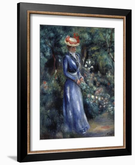 Woman in a Blue Dress Standing in the Garden at Saint-Cloud, 1899-Pierre-Auguste Renoir-Framed Giclee Print