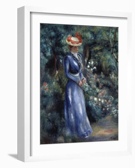 Woman in a Blue Dress Standing in the Garden at Saint-Cloud, 1899-Pierre-Auguste Renoir-Framed Giclee Print