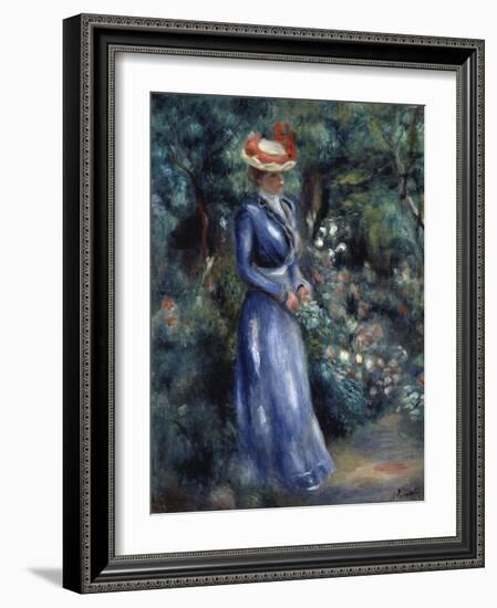 Woman in a Blue Dress Standing in the Garden at Saint-Cloud, 1899-Pierre-Auguste Renoir-Framed Giclee Print