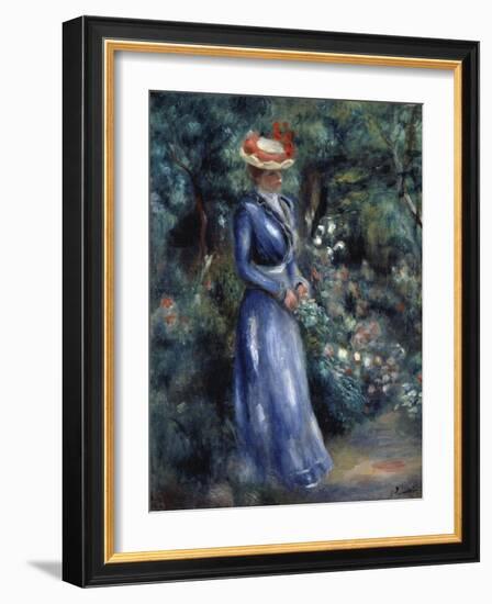 Woman in a Blue Dress Standing in the Garden at Saint-Cloud, 1899-Pierre-Auguste Renoir-Framed Giclee Print