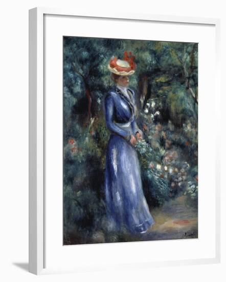 Woman in a Blue Dress Standing in the Garden at Saint-Cloud, 1899-Pierre-Auguste Renoir-Framed Giclee Print