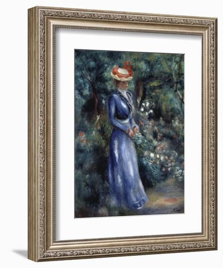 Woman in a Blue Dress Standing in the Garden at Saint-Cloud, 1899-Pierre-Auguste Renoir-Framed Giclee Print